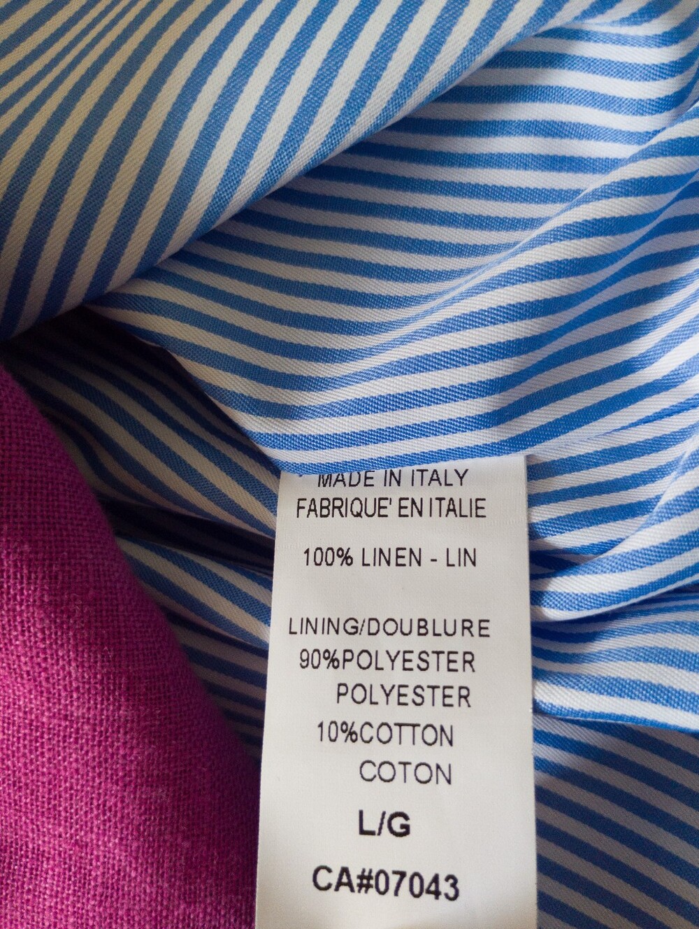 Civico 51 Italy Linen Blazer Size Large Pink Magenta Striped Lining - Picture 4 of 7